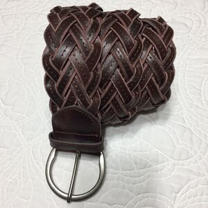 Brown Leather Belt Women’s Size Small Wide Macrame Double Braided Design